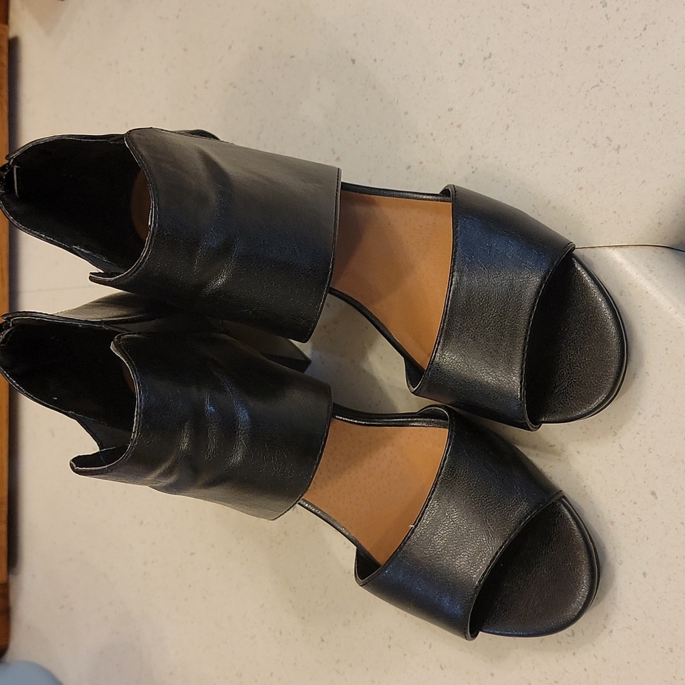 2 pairs - 9 1/2 black heels and 9 1/2 off-white sandals